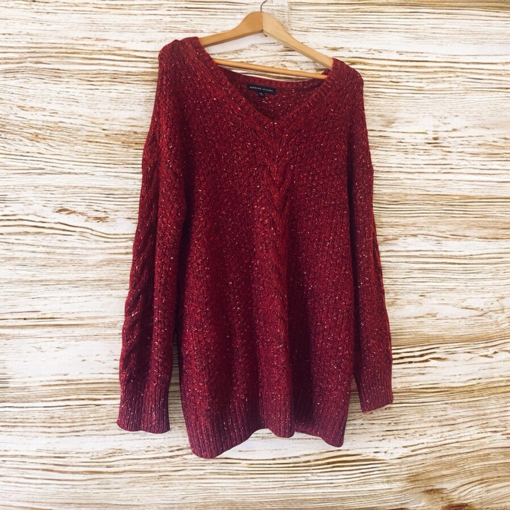 Women's Red V-Neck Sweater - Picture 5 of 5